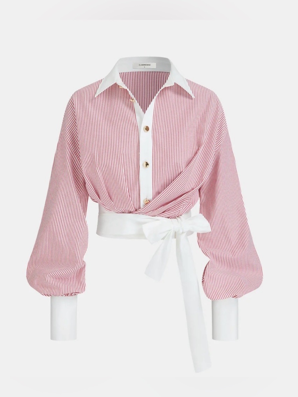 Commense Color-Block Striped Tie-Waist Shirt